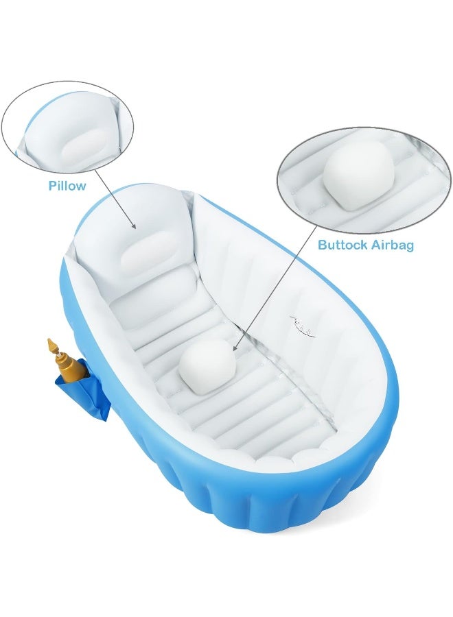 PandaEar Baby Inflatable Bathtub, Portable Travel Baby Infant Bath Tub Toddler Bathtub with Air Pump, Foldable Non-Slip Shower Basin Mini Air Swimming Pool for Newborn (Blue) - Image 4