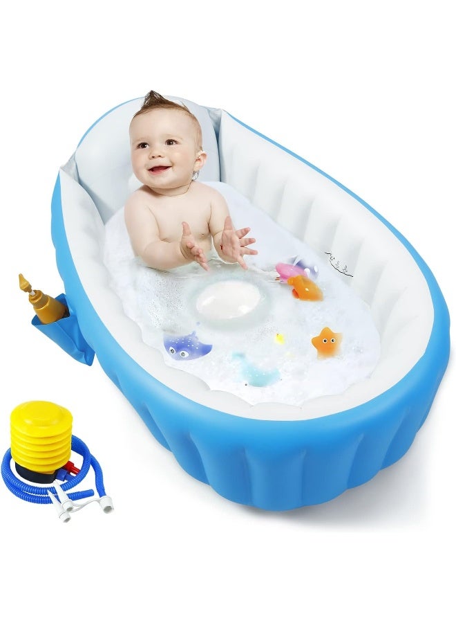 PandaEar Baby Inflatable Bathtub, Portable Travel Baby Infant Bath Tub Toddler Bathtub with Air Pump, Foldable Non-Slip Shower Basin Mini Air Swimming Pool for Newborn (Blue) - Image 1