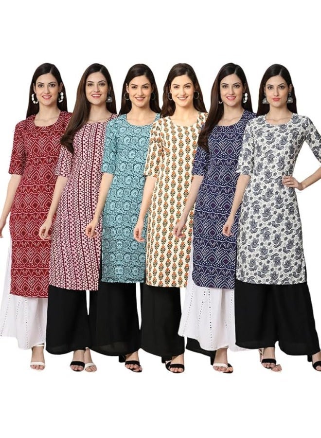 Pinkmint store Women's Crepe Print Straight Kurta [Pack of 6] 2XL - Image 1