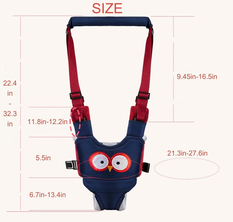 AVIZCVE Baby Walking Harness, Handheld Kids Walker Helper, New Upgrade Breathable and Adjustable Toddler Infant Walker Harness Assistant Belt with Instructions for 7-24 Month (Breathable Owl Blue Red) - Image 3