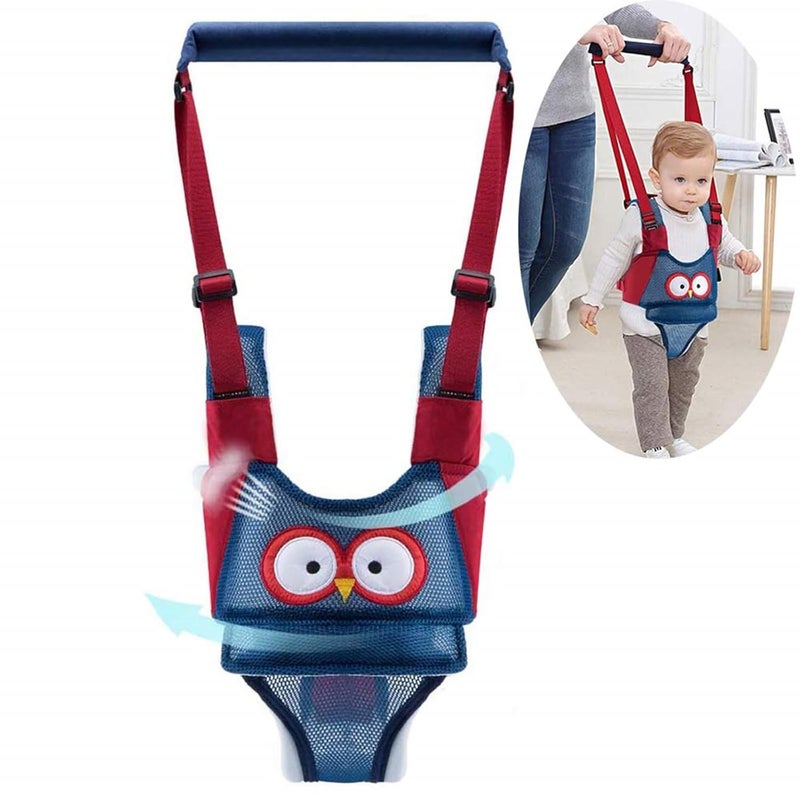 AVIZCVE Baby Walking Harness, Handheld Kids Walker Helper, New Upgrade Breathable and Adjustable Toddler Infant Walker Harness Assistant Belt with Instructions for 7-24 Month (Breathable Owl Blue Red) - Image 1