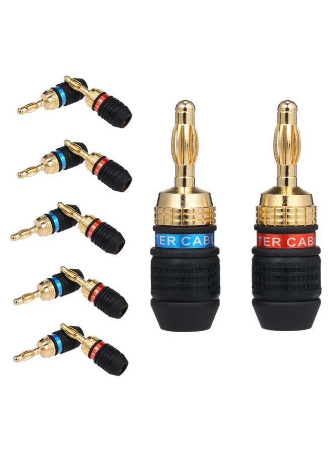 NIBEMINENT Pair Of 6 Banana Amplifier Connector Plug Black/Gold  - Image 2