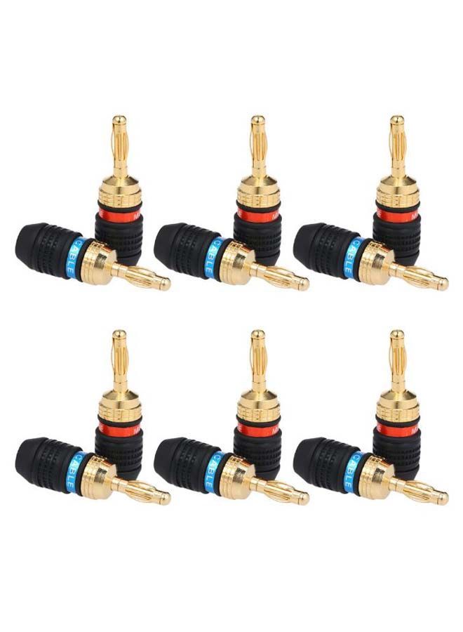 NIBEMINENT Pair Of 6 Banana Amplifier Connector Plug Black/Gold  - Image 1
