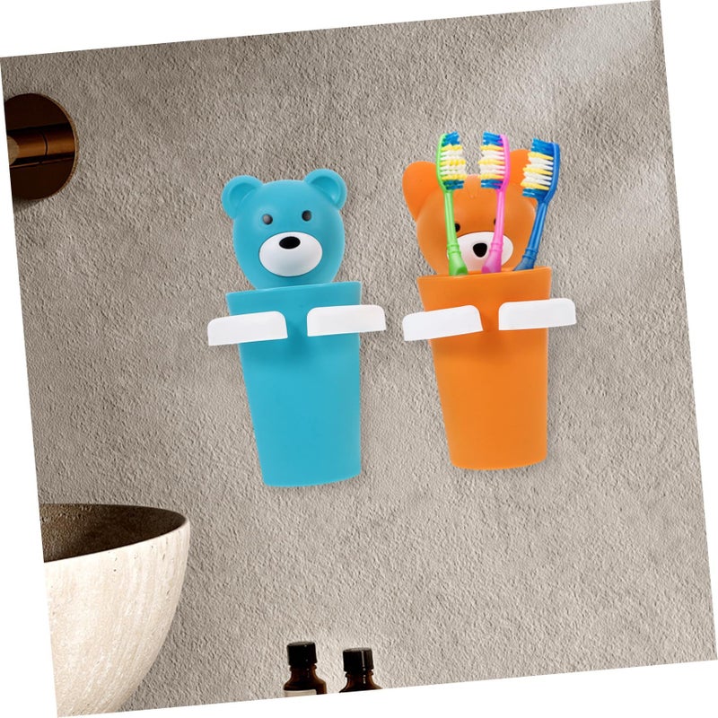 Wall Mounted Toothbrush Cup Holder Organizer 2 Sets BPA Free Easy Install Bathroom Storage Rack - Image 4