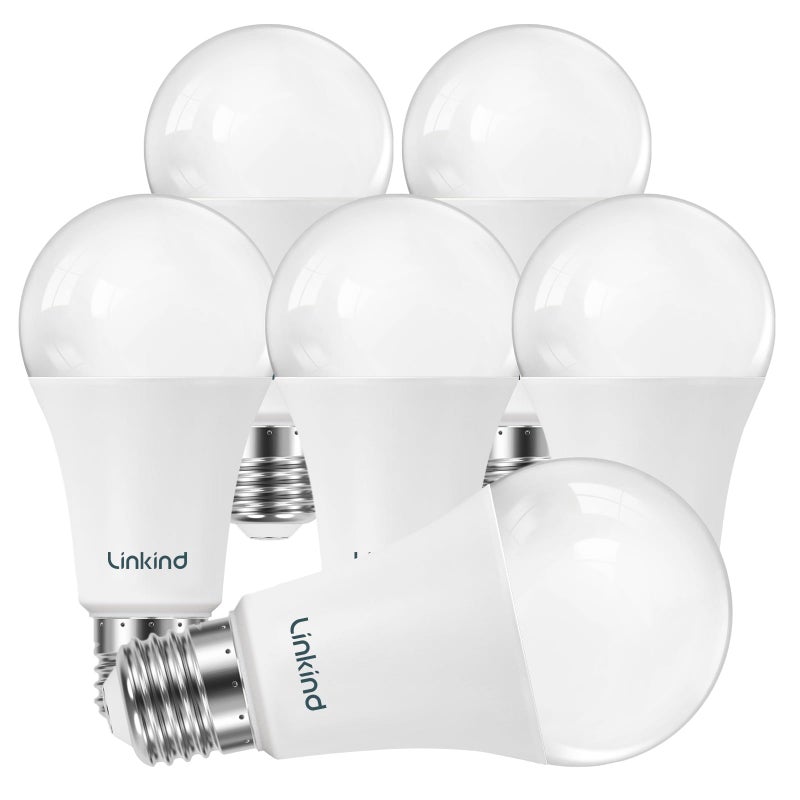 Linkind A19 LED Light Bulbs Dimmable, 100W Equivalent Light Bulbs, 16W, 2700K Soft White, 1600 Lumens LED Bulbs, E26 Standard Base, 120V, Lighting for Bedroom Living Room Home Office, 6 Packs - Image 1