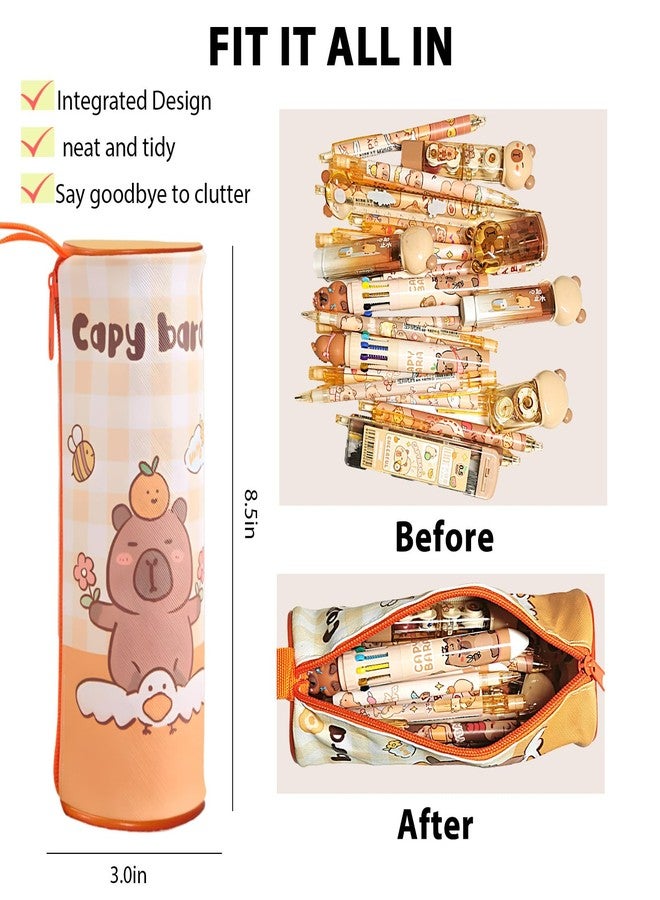 Daphilly Capybara Stationery Set,Cute Capybara School Supplies,Kawaii Japanese Stationery Birthday GIFS, Includes Pencil Sharpener,Eraser, Correction Tape, Ruler, Capybara Stickers, for Office School Supplies - Image 3