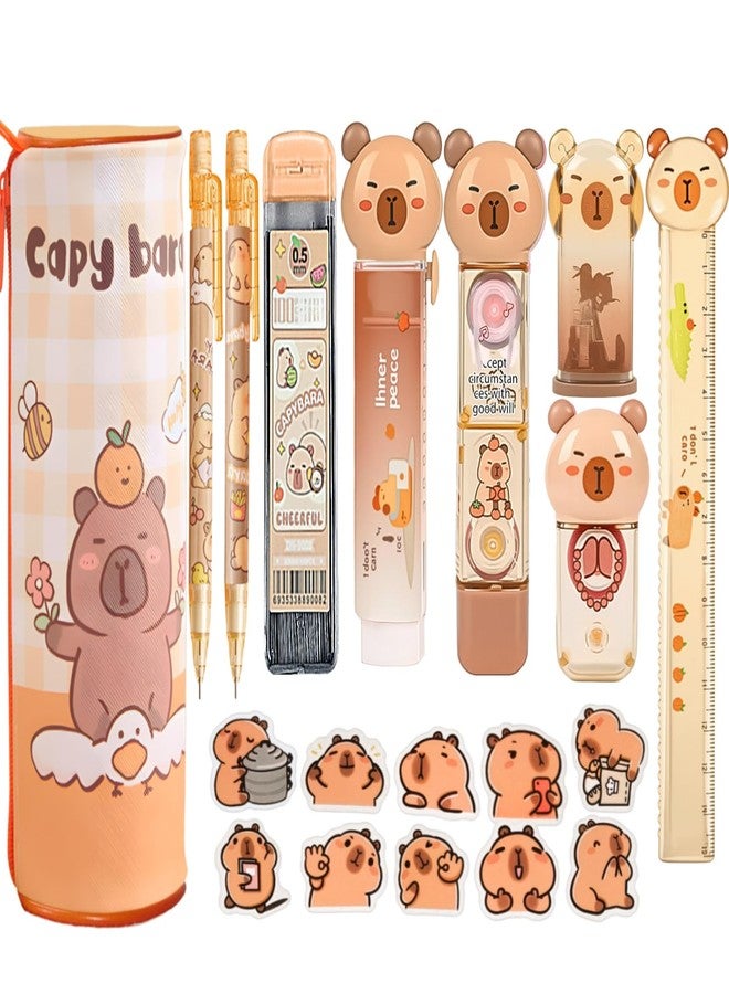 Daphilly Capybara Stationery Set,Cute Capybara School Supplies,Kawaii Japanese Stationery Birthday GIFS, Includes Pencil Sharpener,Eraser, Correction Tape, Ruler, Capybara Stickers, for Office School Supplies - Image 1