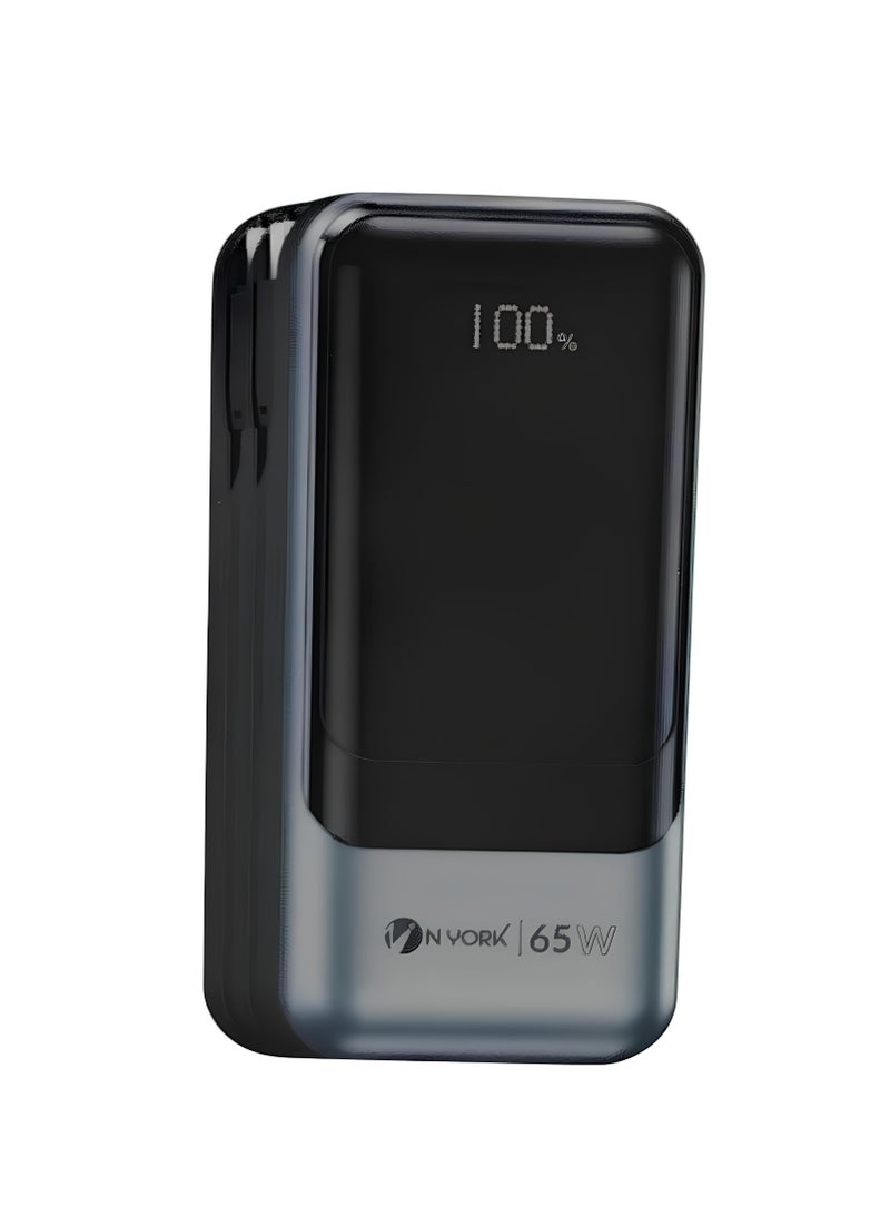 NYORK 20000mAh Fast Charging Power Bank Small Size 65W and Built-in 2 Cables for Charging All Mobile Phones and Laptops Built-in LED Indicator for Battery Capacity - Image 1