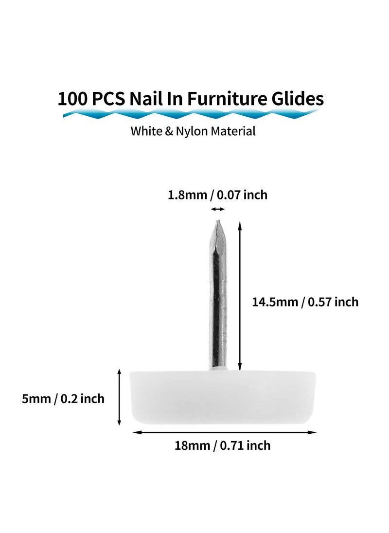 Generic - 300 Pcs Nail in Furniture Sliders, 18mm Furniture Glides for Hardwood Floors, Chair Leg Floor Protectors Nail Furniture Nylon Sliders for Chairs Sofa Table, White - Image 1
