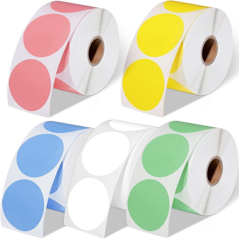 Epakh 3750 Pcs Thermal Sticker Labels 2 Inch Thermal Printer Stickers Direct Thermal Labels Round Colored Circle Stickers Multi Purpose Adhesive Paper for Small Business DIY Name Tags Barcode, 5 Rolls - Image 1