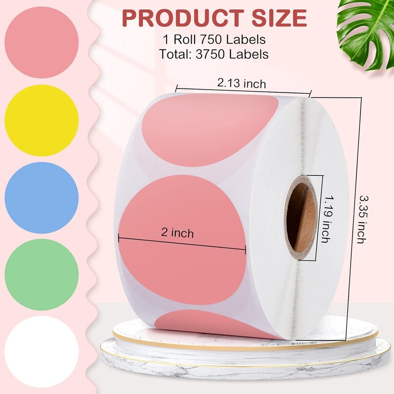 Epakh 3750 Pcs Thermal Sticker Labels 2 Inch Thermal Printer Stickers Direct Thermal Labels Round Colored Circle Stickers Multi Purpose Adhesive Paper for Small Business DIY Name Tags Barcode, 5 Rolls - Image 2