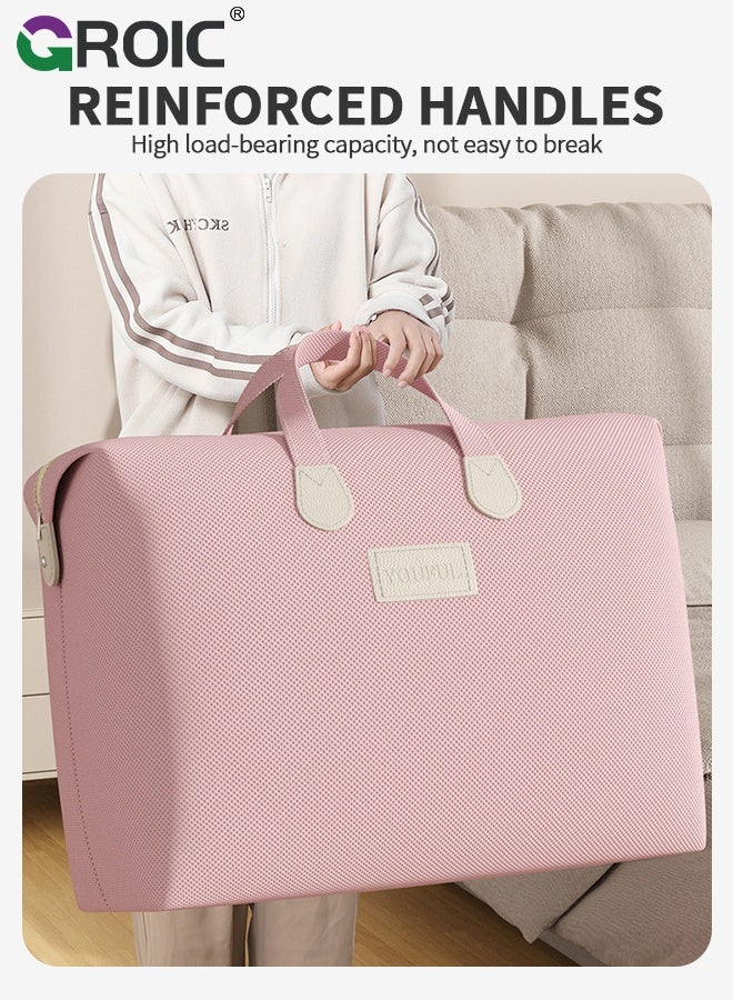 GROIC 3Pcs Storage bag, Clothes Storage Bags with Zippers and Carrying Handles, Foldable Linen Closet Organizer for Clothing, Blankets and Bedding, Waterproof Organizing Bags, Pink Travel and Storage Bags - Image 5