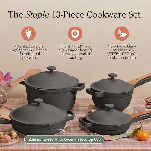 Our Place Cookware Set 13Piece Kit Including the Always Pan Perfect Pot and Spatulas Multifunctional ToxinFree Nonstick Heat Safe up to 450F Oven Stove Induction Compatible Char - Image 3