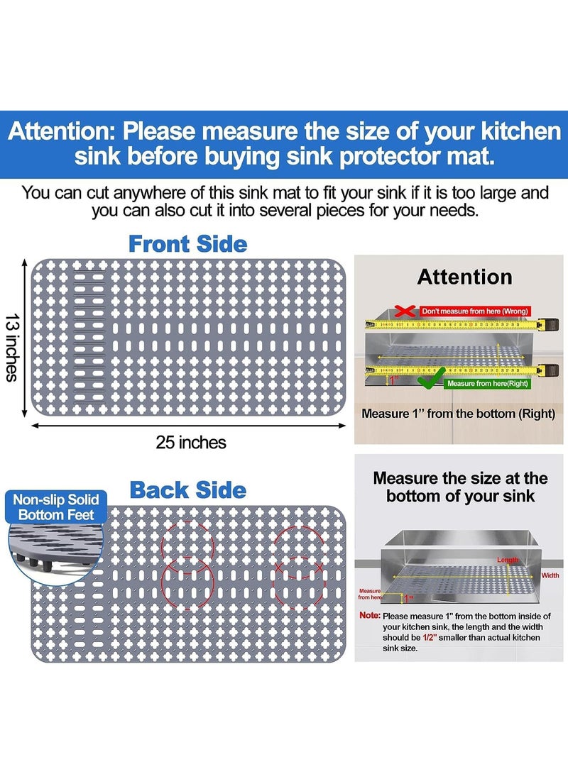 KINGMAZI Silicone Sink Mat, 25"x13" Sink Protectors for Kitchen,Non-Slip Folding Grates for Bottom of Farmhouse Stainless Steel Porcelain Sink, DIY Silicone Can Be Cut to Any Size - Image 2