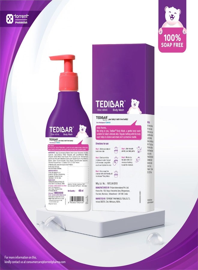Tedibar Rich Moisturising Baby Body Wash 400ml with Skin Friendly PH | 100% Soap & Alkali Free | Prevents Dryness & Rahses | Dermatologically Test - Image 3