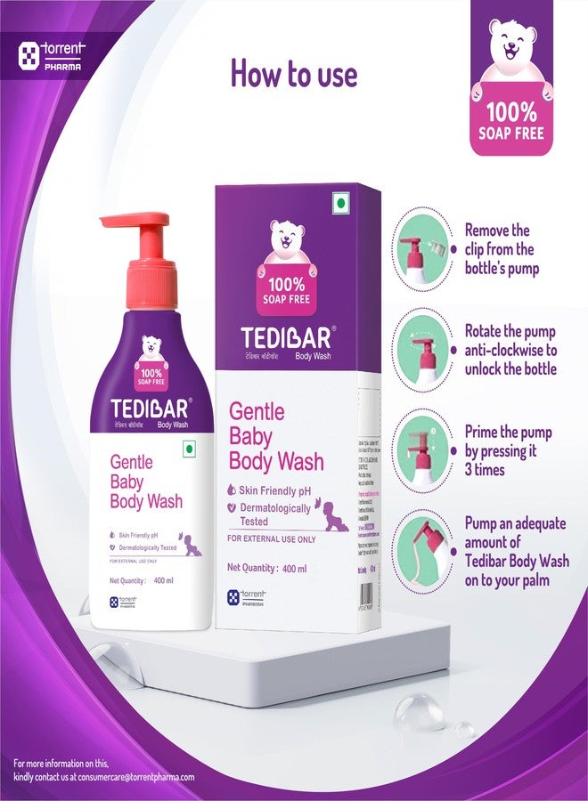 Tedibar Rich Moisturising Baby Body Wash 400ml with Skin Friendly PH | 100% Soap & Alkali Free | Prevents Dryness & Rahses | Dermatologically Test - Image 5