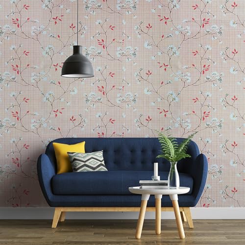 ROSASTELLA Self Adhesive Decorative Peel Stick Waterproof Floral Wallpaper Wall Decor Removable Wall Paper for Living Room Hall Decoration PVC Vinyl DIY Contact Paper45x304cm (Beige Cherry) - Image 3