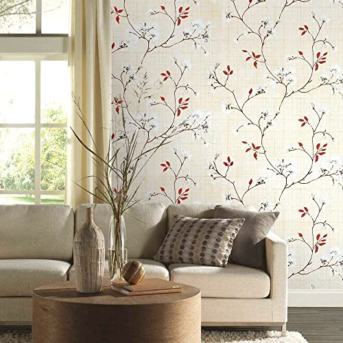 ROSASTELLA Self Adhesive Decorative Peel Stick Waterproof Floral Wallpaper Wall Decor Removable Wall Paper for Living Room Hall Decoration PVC Vinyl DIY Contact Paper45x304cm (Beige Cherry) - Image 1