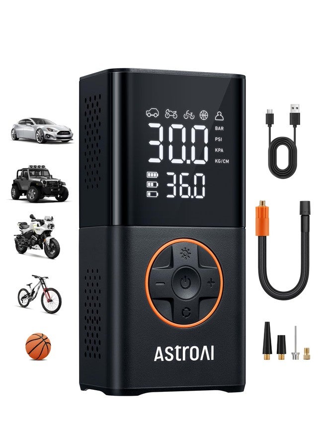 AstroAI L7 Tire Inflator Portable Air Compressor Cordless Mini Bike Pump with Digital Dual Values Display, 150 PSI Car Tires Air Pump with LED Lights&Pressure Gauge for Auto, Motorcycles, Bikes, Balls - Image 1