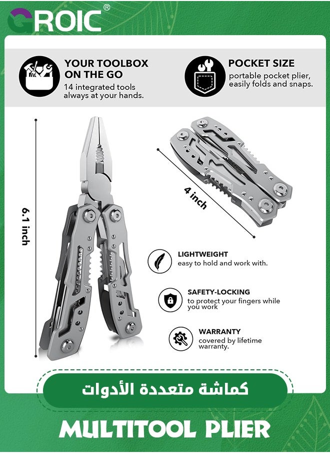 GROIC Multitool 15-in-1 Stainless Steel Multi Tool, Folding Pocket Plier with Nylon Sheath, Perfect for Outdoor, Survival, Camping, Hiking, Simple Repair, Useful Gift for Men and Women  - Image 2