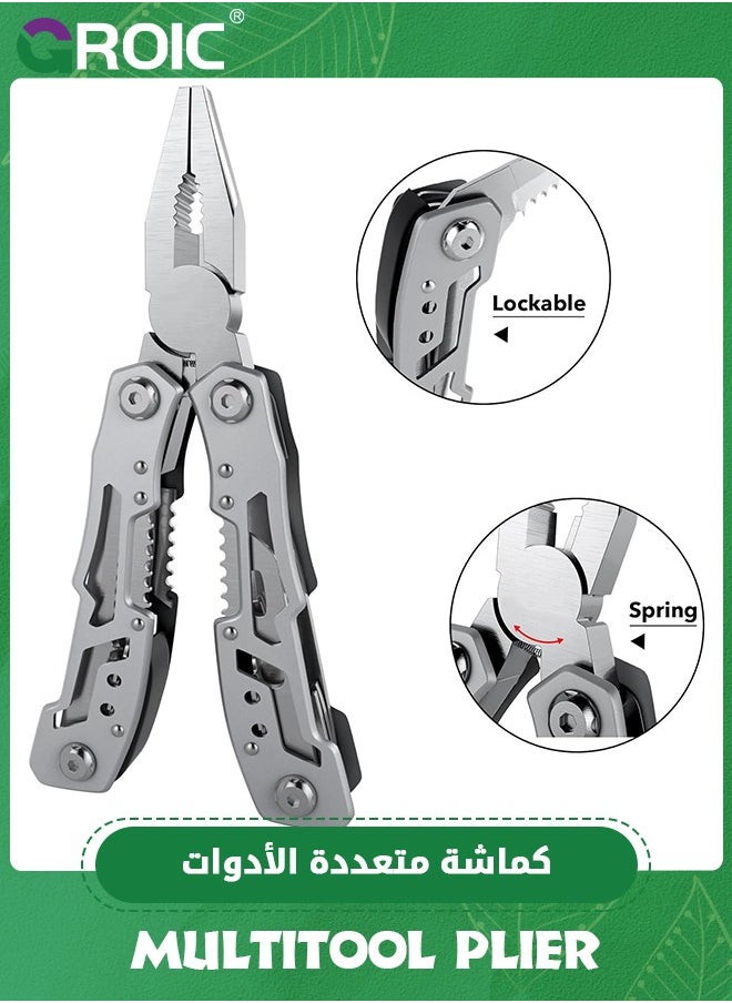GROIC Multitool 15-in-1 Stainless Steel Multi Tool, Folding Pocket Plier with Nylon Sheath, Perfect for Outdoor, Survival, Camping, Hiking, Simple Repair, Useful Gift for Men and Women  - Image 3