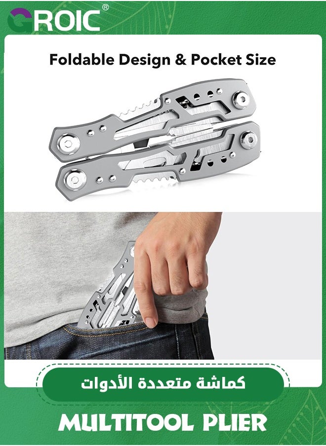 GROIC Multitool 15-in-1 Stainless Steel Multi Tool, Folding Pocket Plier with Nylon Sheath, Perfect for Outdoor, Survival, Camping, Hiking, Simple Repair, Useful Gift for Men and Women  - Image 4