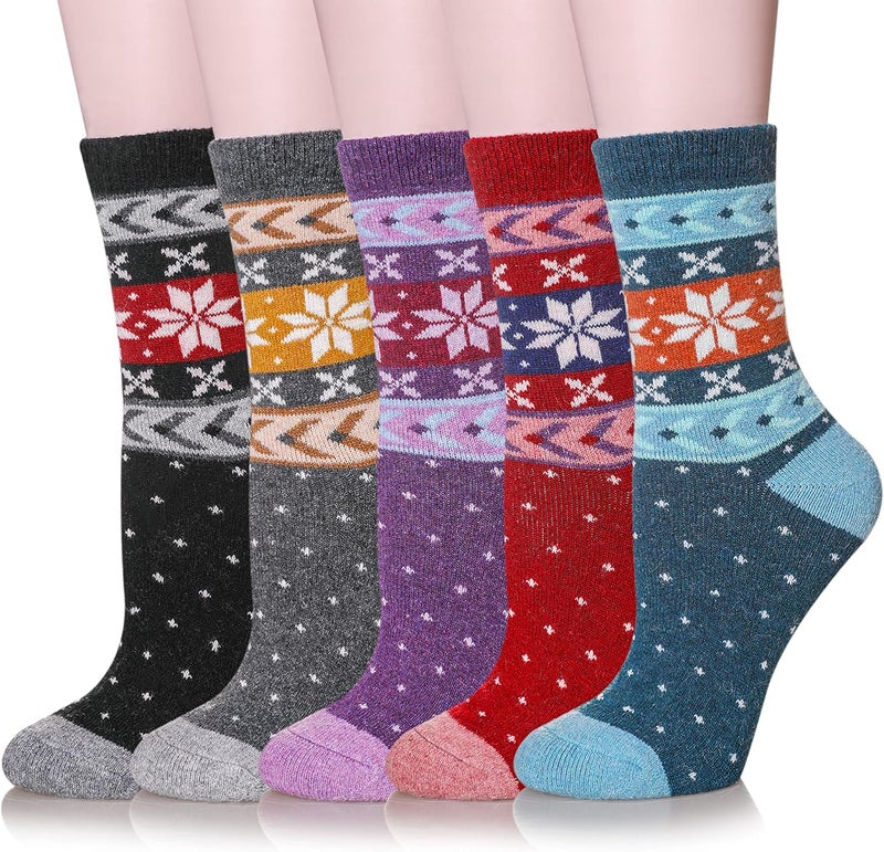 Velice Wool Socks for Women Merino Wool Boot Hiking Thick Thermal Warm Winter Crew Cushion Cozy Work Socks 5 Pairs - Image 1