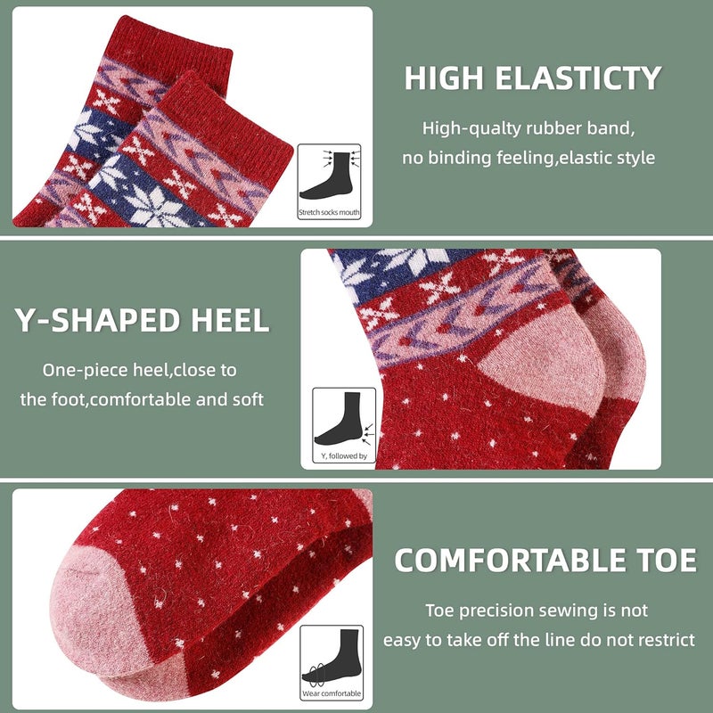 Velice Wool Socks for Women Merino Wool Boot Hiking Thick Thermal Warm Winter Crew Cushion Cozy Work Socks 5 Pairs - Image 4