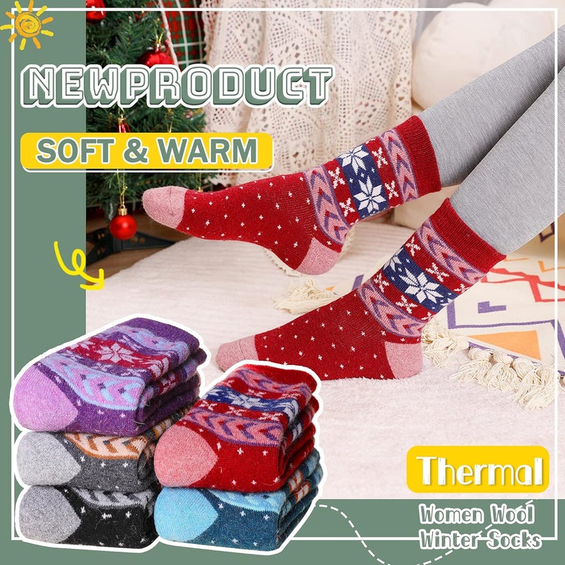 Velice Wool Socks for Women Merino Wool Boot Hiking Thick Thermal Warm Winter Crew Cushion Cozy Work Socks 5 Pairs - Image 2