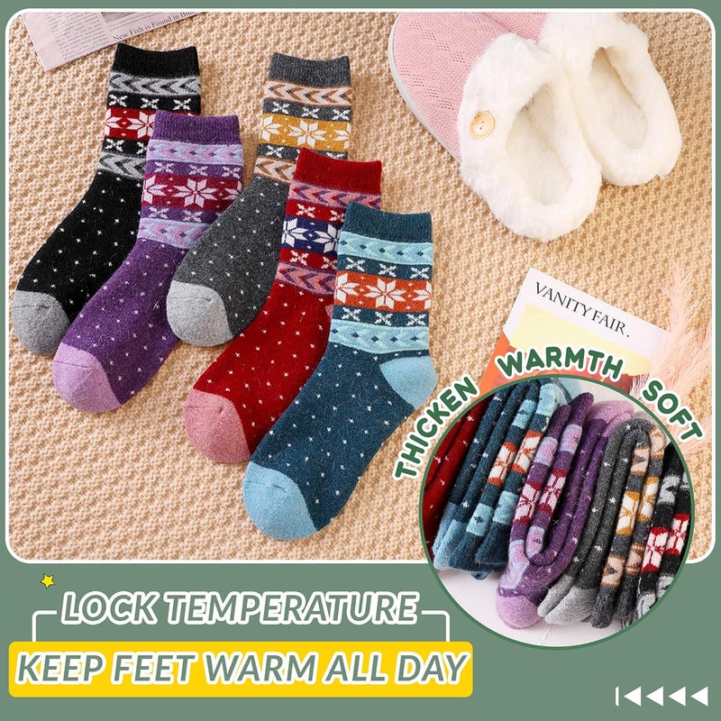 Velice Wool Socks for Women Merino Wool Boot Hiking Thick Thermal Warm Winter Crew Cushion Cozy Work Socks 5 Pairs - Image 3