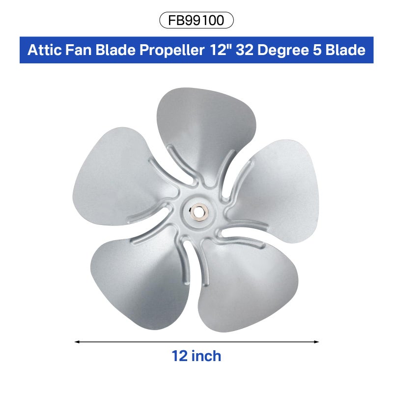 Earthtec FB99100 Attic Fan Blade Propeller 12" 32 Degree 5 Blade for 1/2" shaft - Image 2
