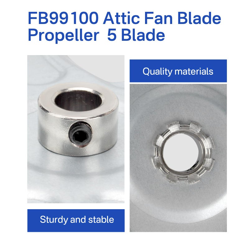 Earthtec FB99100 Attic Fan Blade Propeller 12" 32 Degree 5 Blade for 1/2" shaft - Image 3