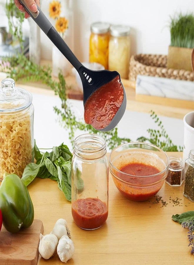 مجموعة ملاعق ومغارف مطبخ مرنة ومتينة للأواني والمقالي غير اللاصقة | مغرفة شوربة مقاومة للحرارة، ملاعق تقديم معلبة مع علامات قياس | أدوات مطبخ آمنة للغسل في غسالة الصحون - Image 3