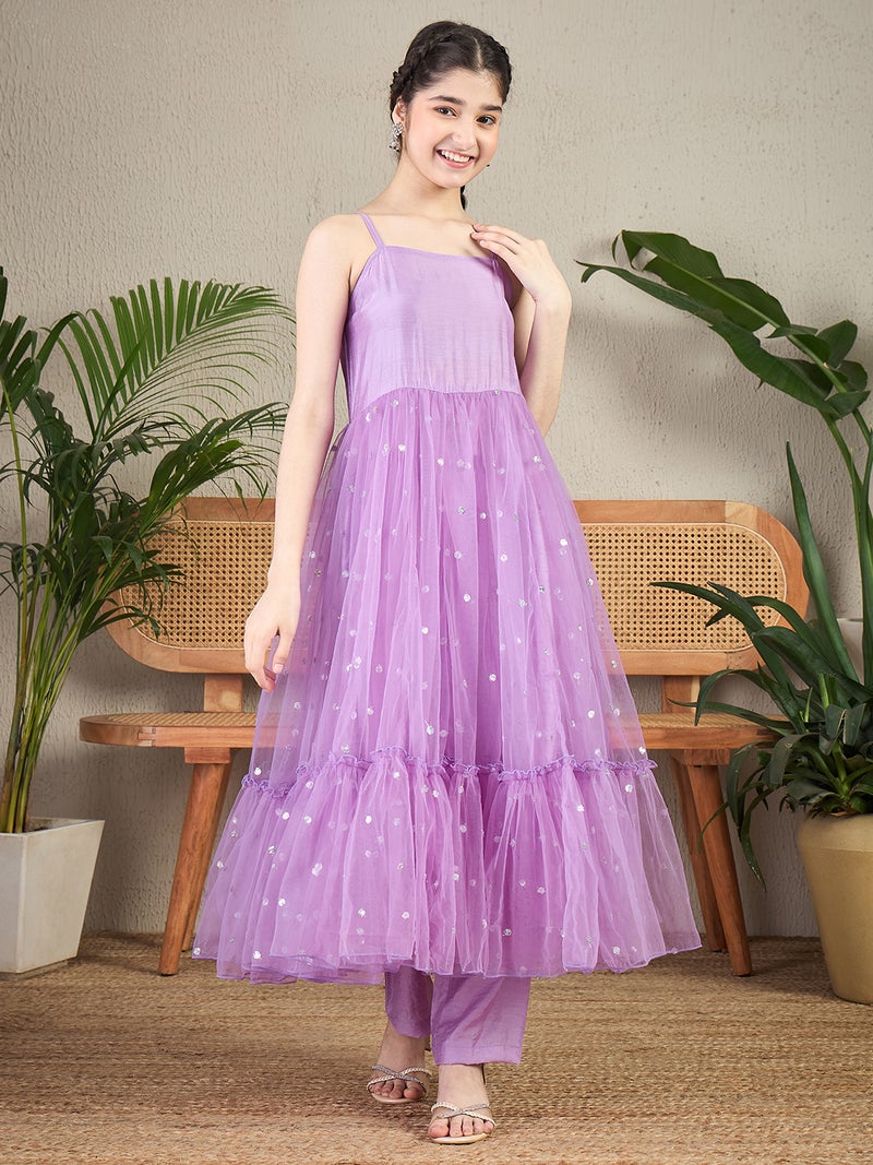 شيري أند جيري طقم كورتا نسائي مطرز باللون اللافندر بأكمام ثلاثة أرباع من تشيري وجيري - Image 5