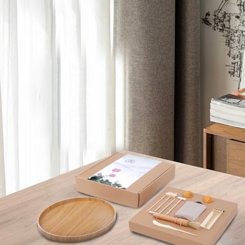 Dorhui حديقة زين اليابانية للمكتب، مجموعة علاج صينية الرمل دورهوي - صينية بامبو كبيرة 12 بوصة، مجموعة أشعل النار الصغيرة 7 قطع، كرات طوابع للمنزل والمكتب والفصل الدراسي - Image 3