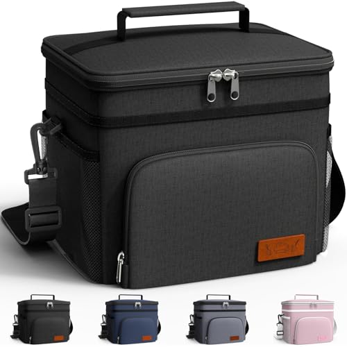 HOTOR Insulated Lunch Box for Men & Women - Leak-Proof Cooler Lunch Bag with 4 Pockets, Adjustable Strap, Ideal for Work, Picnic, Travel - Medium, Black, 10.2"×6.9"×8.5" - Image 1