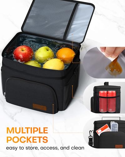 HOTOR Insulated Lunch Box for Men & Women - Leak-Proof Cooler Lunch Bag with 4 Pockets, Adjustable Strap, Ideal for Work, Picnic, Travel - Medium, Black, 10.2"×6.9"×8.5" - Image 5