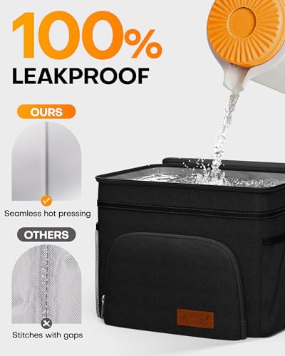 HOTOR Insulated Lunch Box for Men & Women - Leak-Proof Cooler Lunch Bag with 4 Pockets, Adjustable Strap, Ideal for Work, Picnic, Travel - Medium, Black, 10.2"×6.9"×8.5" - Image 4