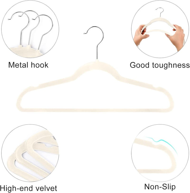 HOUSE DAY 50-Pack Clothes Hangers 44.5cm Velvet Coat Non-Slip Space Saving Adult ... (Ivory) - Image 2