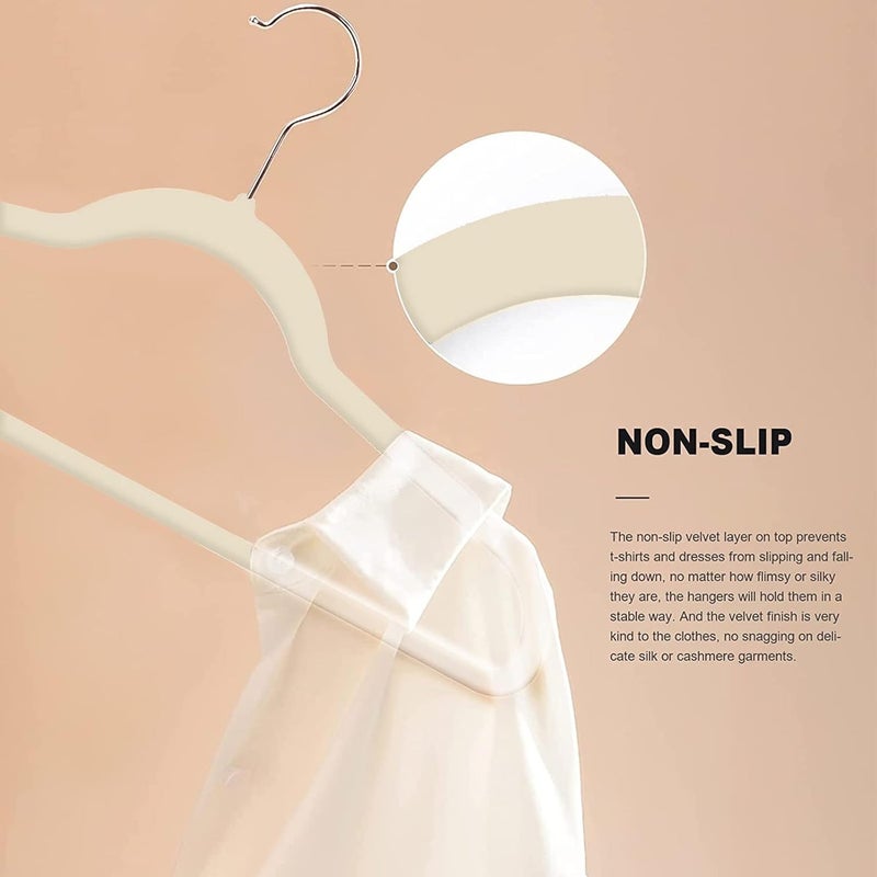 HOUSE DAY 50-Pack Clothes Hangers 44.5cm Velvet Coat Non-Slip Space Saving Adult ... (Ivory) - Image 4