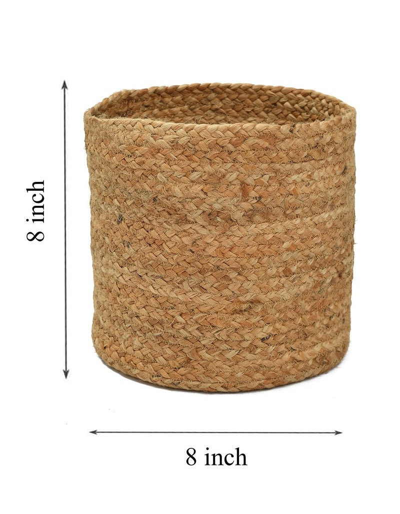 LaVichitra Braided Jute Baskets | Storage Bins Organizer | Laundry, Toys & Planter Basket- Set of 2 (8 Inch) - Image 2