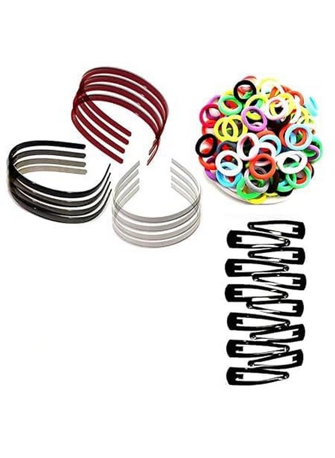 Glam Shopperz (Combo of 100 pcs) Hair Accessories Combo 2 white Hairband, 2 black hairband, 2 red hairband, 24 Black hair Clip, 70 Multicolor Rubber bands Combo For Daily Use for Women & Girls - Image 1