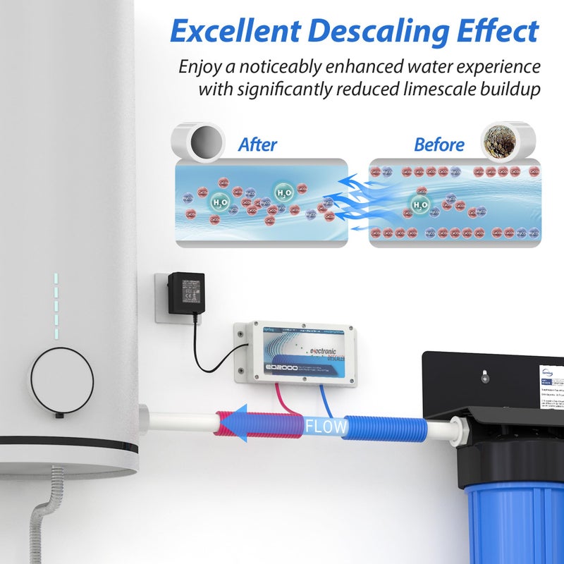 iSpring ED2000 Whole House Water Descaler, Alternative Electronic Salt-Free Hard Water Conditioner, Reduces Limescale Prevent Deposits Build-up, Different from a Water Softener - Image 2