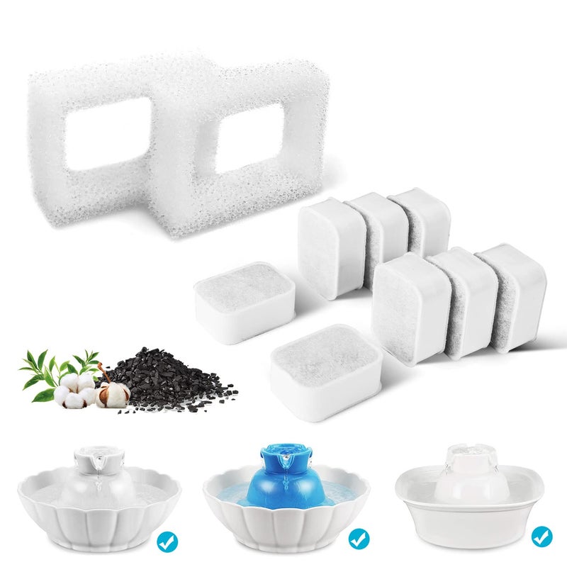 10 Pack Cat Water Fountain Replacement Filters 8 Pack Pet Fountain Replacement Filters and 2 Pack Foam Filters for TritoneFiumi Ceramic Pet Lotus Ceramic Pet Drinking Fountain