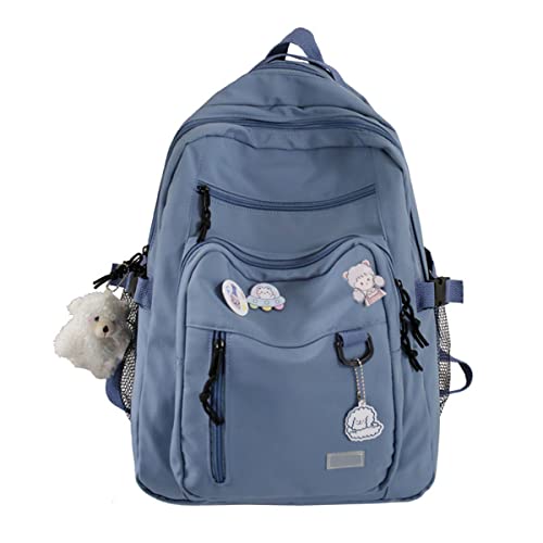 GAXOS Cute Aesthetic Backpack for School Middle Student Travel Blue Backpack Teens Girls Bear Pin Book Bags - Image 1
