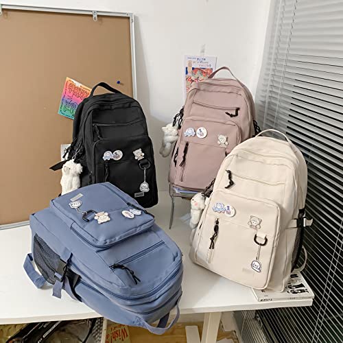 GAXOS Cute Aesthetic Backpack for School Middle Student Travel Blue Backpack Teens Girls Bear Pin Book Bags - Image 5