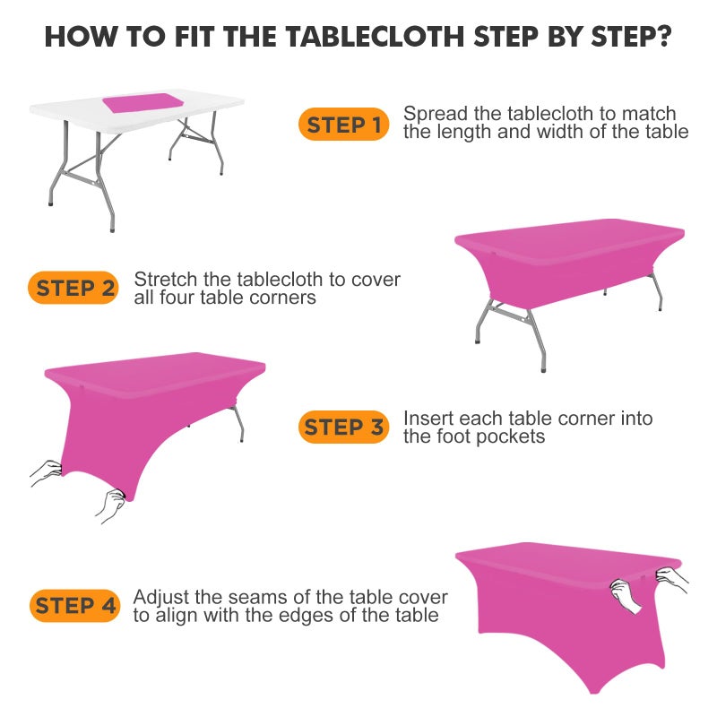 Separo - مفرش طاولة من الألياف اللدنة باللون الفوشيا بطول 6 أقدام، مفرش طاولة مستطيل مناسب من قماش ليكرا قابل للتمدد بطول 6 أقدام وخالي من التجاعيد للحفلات التجارية والولائم وحفلات الزفاف والكوكتيل قطعتين - Image 4