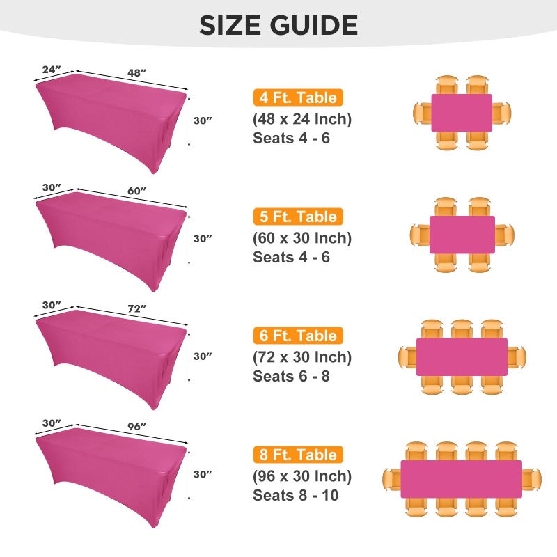 Separo - مفرش طاولة من الألياف اللدنة باللون الفوشيا بطول 6 أقدام، مفرش طاولة مستطيل مناسب من قماش ليكرا قابل للتمدد بطول 6 أقدام وخالي من التجاعيد للحفلات التجارية والولائم وحفلات الزفاف والكوكتيل قطعتين - Image 5