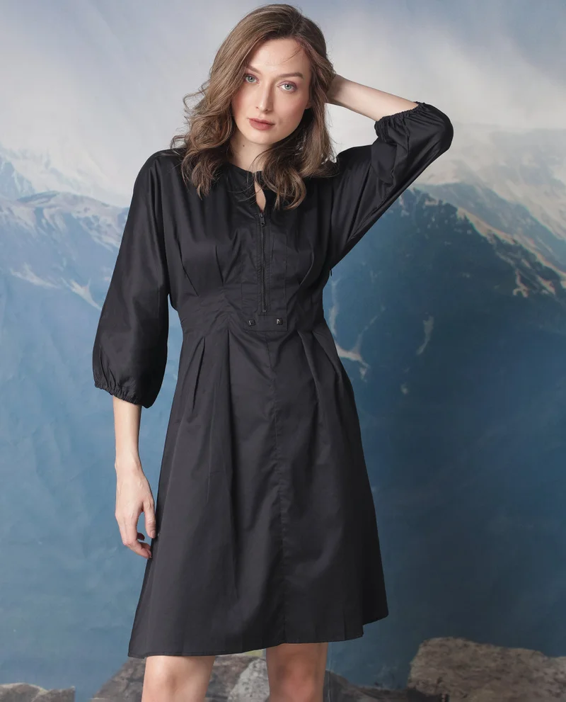 Rareism Women's Fit And Flare Dress With Metal Stud Detail