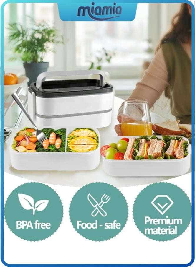 Miamia DIY 2- Layer Leakproof Bento Box-Large Lunch Box with Compartments und Cutlery Set-Food Picks for Lunch Box Containers for Adults-Microwave Food SafeBento Boxes  - Image 4